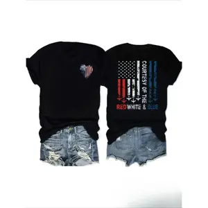 Patriotic Us Flag Heart Graphic T-Shirt for Women, Casual Short Sleeve Top, Soft Comfortable Fabric, Elegant Design for Vacations