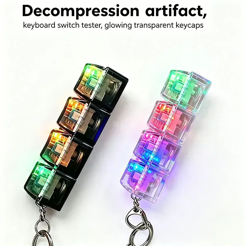 LED Keyboard Clicker Fidget Toy Keychain, Crystal Sensory Gadget for Stress Relief, Adult & Kid Gift, Clicker Fidget Toys
