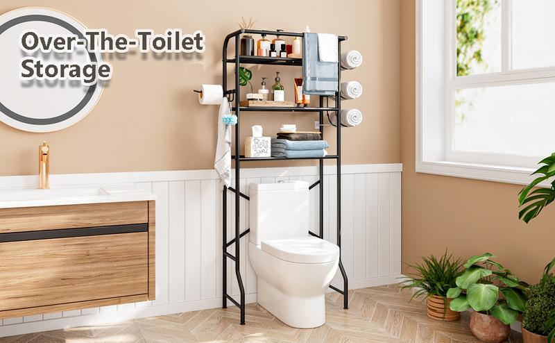 Over The Toilet Storage Metal 3 Tier Bathroom Organizer Shelf with Paper Holder Easy to Assemble & Space Saving Racks Waterproof Over The Toilet Storage Metal 3 Tier Bathroom Organizer Shelf with Paper Holder Easy to Assemble & Space Saving Racks Waterproof