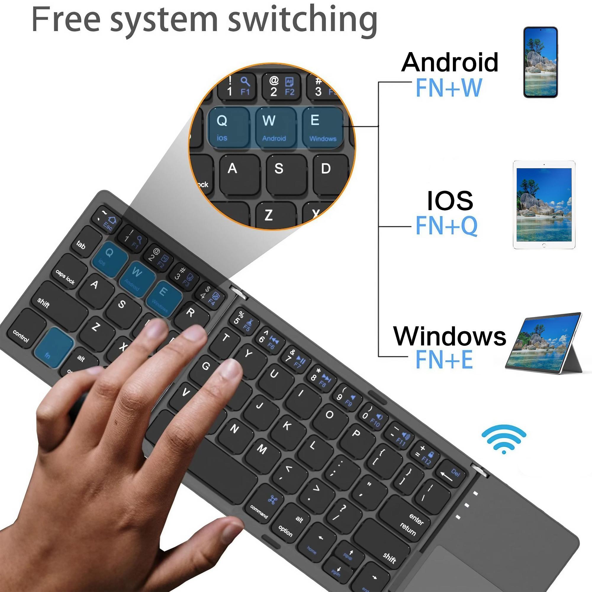 Rechargeable Foldable Keyboard, 1 Count Portable Bluetooth-compatible Wireless Multifunctional Keyboard with Touchpad & Number Pad, Suitable for Android, Windows, iOS, PC/Laptop/Smartphone/Tablet, Folding Wireless Keyboard