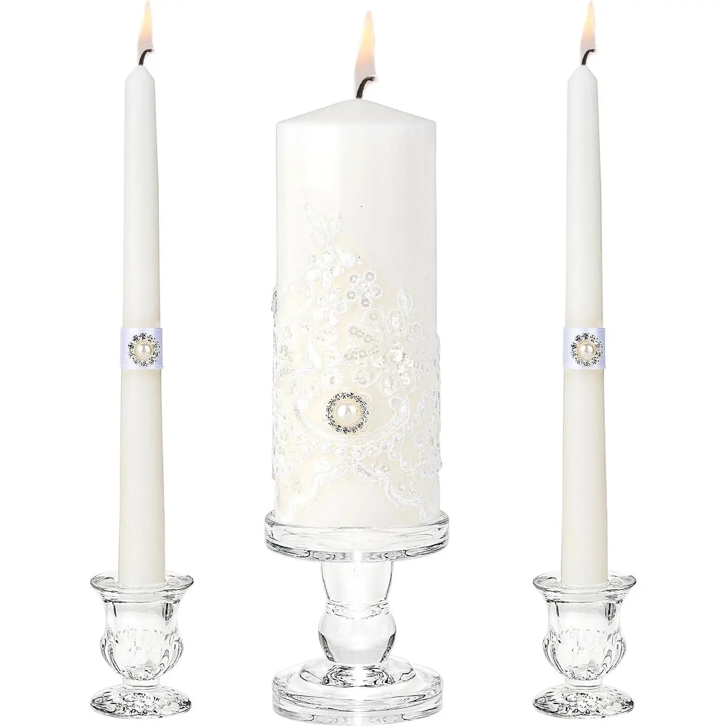 Unity Candles with Glass Candle Holder for Wedding Ceremony - Unity Candle Set Wedding Candles for Ceremony, Unity Ideas for Religious Anniversary Newlyweds Unity Candle Gifts