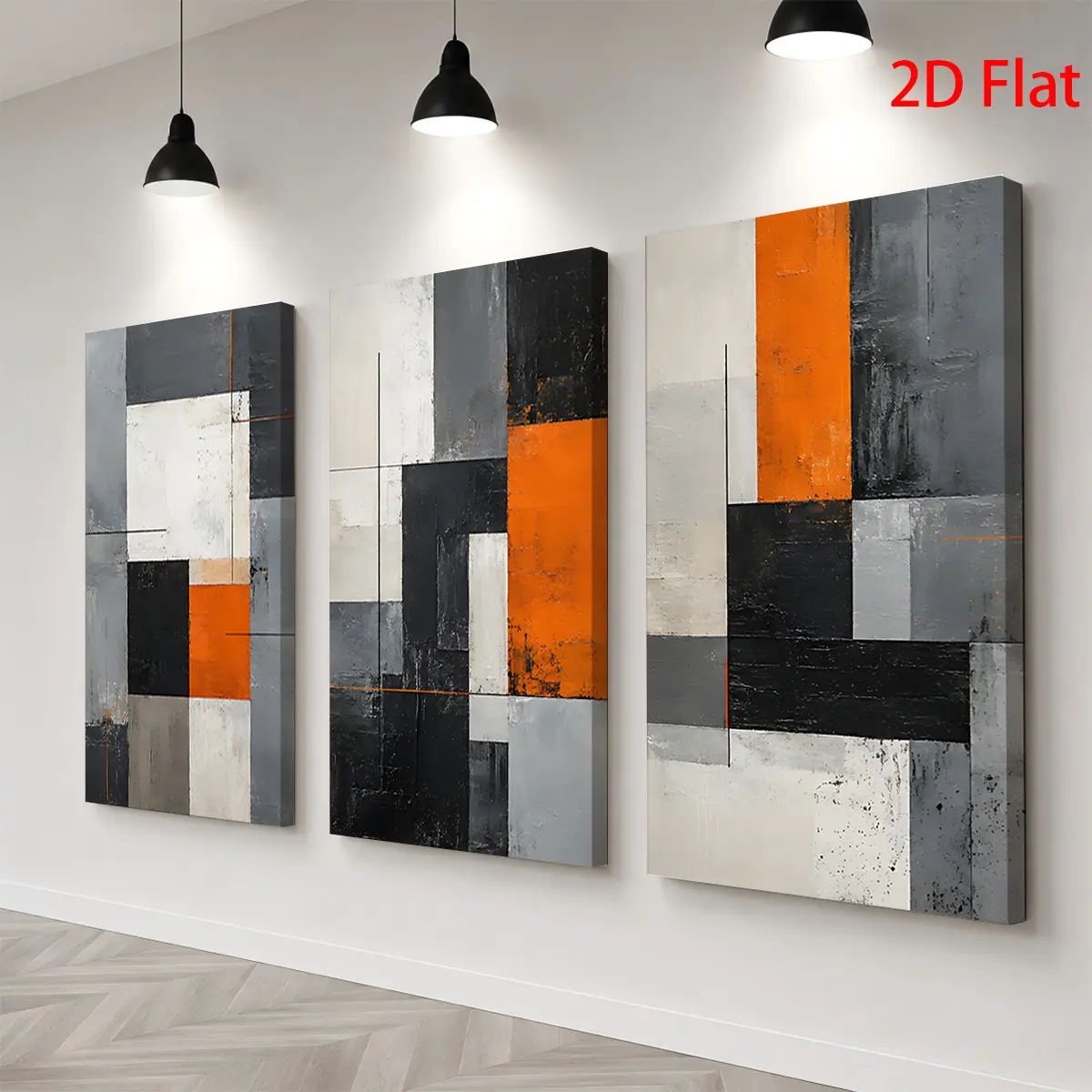 3 2D abstract paintings, featuring gray, black, white, and orange geometric shapes as canvas wall art, waterproof canvas prints, ready to hang, home room decoration gift, suitable for Father's Day, graduation, birthdays, 4th of July, bAesthetic Room Decor