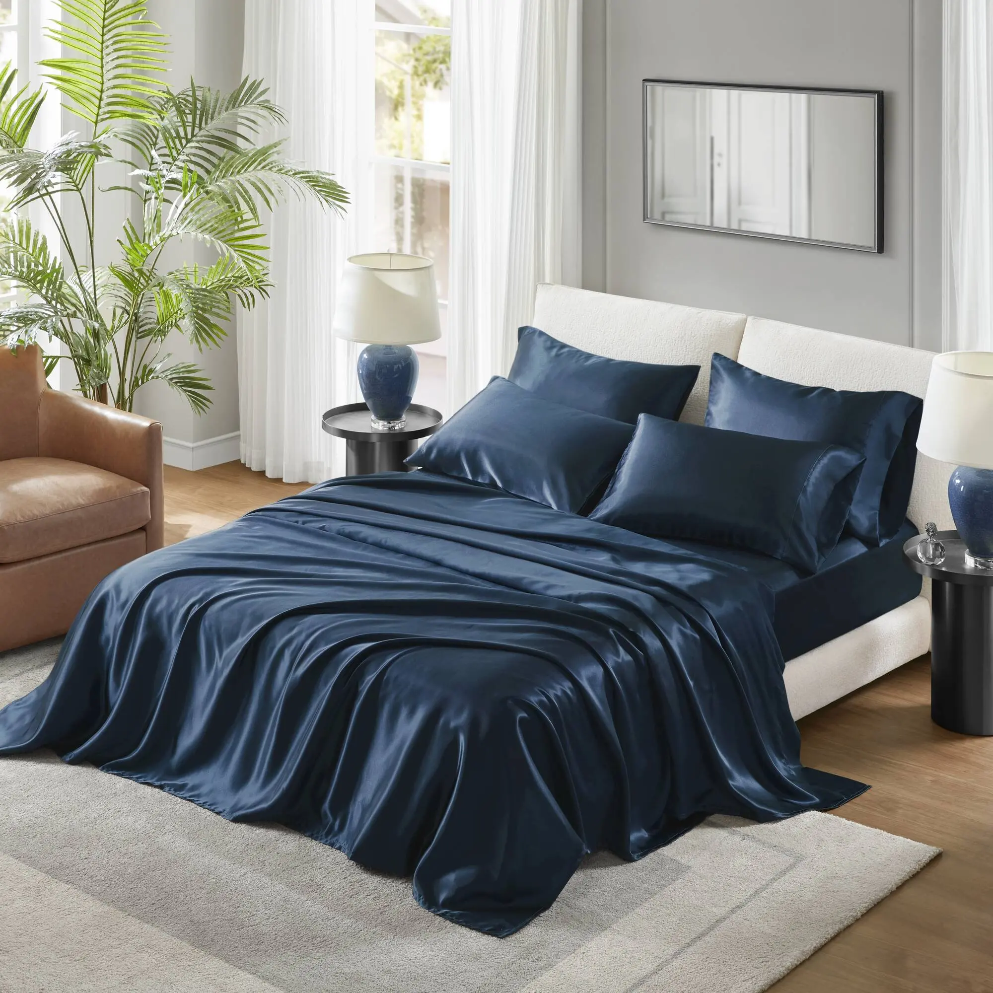 Nokaa Luxury Sheet Set Queen - 6-Piece Bedding Set with Deep Pocket Fitted Sheet, Flat Sheet, and 4 Pillowcases - Wrinkle-Free Polyester Sheets for Bedroom, Guest Room - OEKO-TEX Certified, Dark Blue