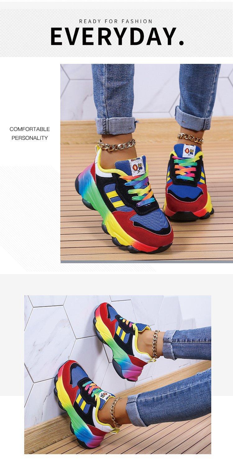 2026 Spring and Autumn New Colorful Dad Shoes Hip-Hop Street Style Sports Color-Block Casual Unique Platform Rainbow Women's Shoes Large Size Comfortable and Durable