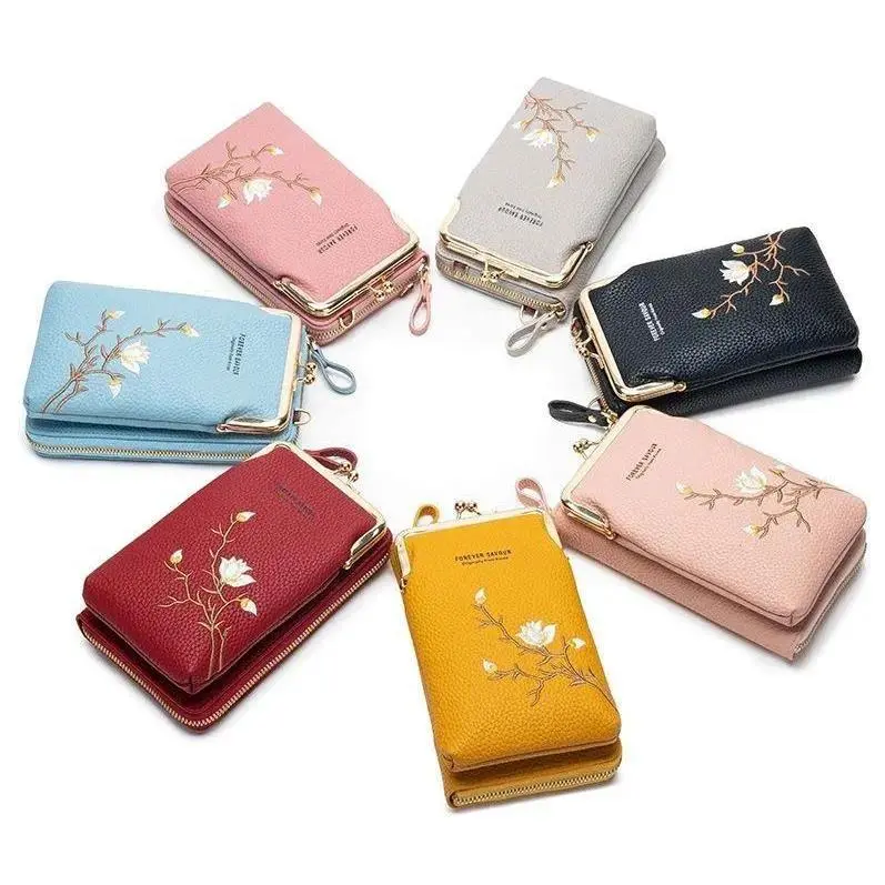Women's Mini Embroidered Crossbody Phone Bag - Multi-Pocket, Water-Resistant Gym & Daily Clutch Purse (Crossbody Bags for Women)