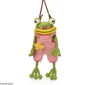 Hand-Knitted Frog Crossbody Bag With Leather Strap, No Assembly Needed, Cute Hand Crocheted Bag For Toddlers & Kids