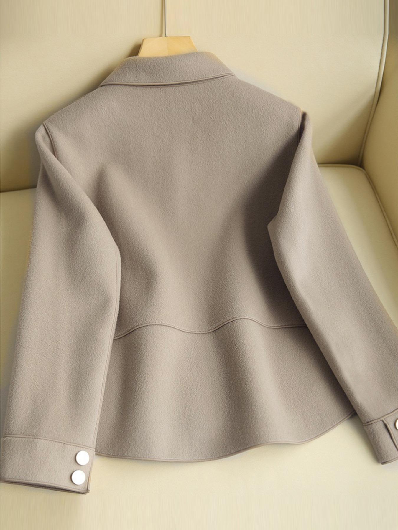 Women's Solid Button Front Pocket Pea Coat Jackets, Elegant Long Sleeve Collared Outerwear for Spring & Fall, Ladies Clothes for Daily Wear