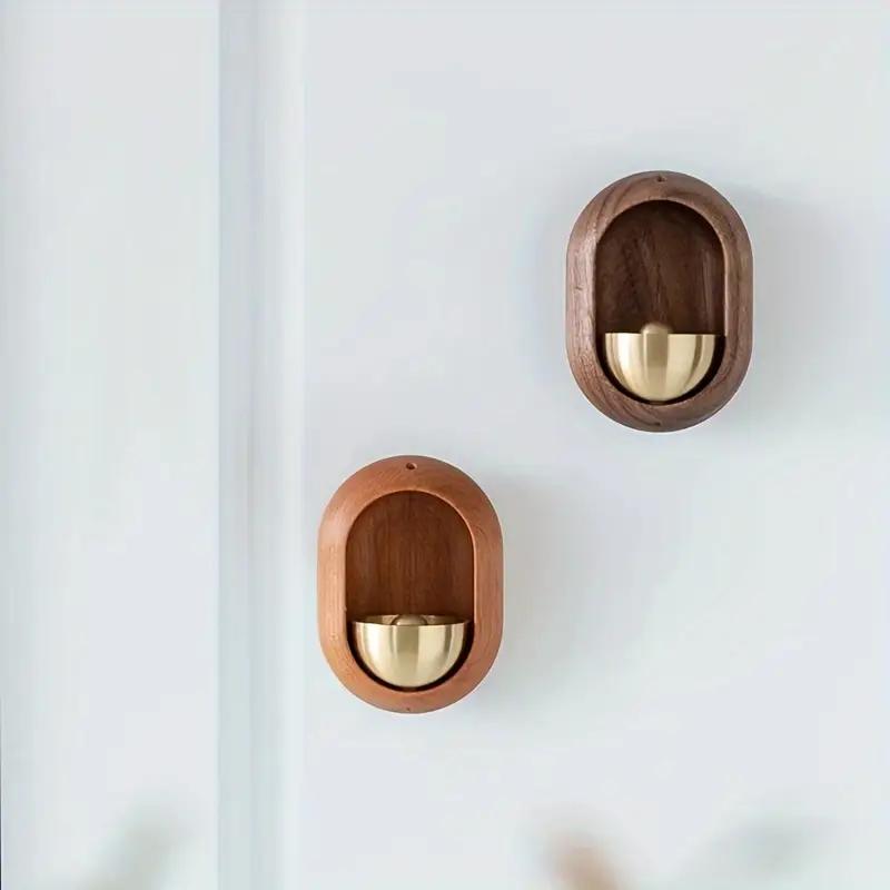 Vintage Wooden Japanese Bell, Traditional Charming Wooden Japanese Bell, Doorbell with Suction Cup, Door Hardware for Home Entrance Reminder and Decor
