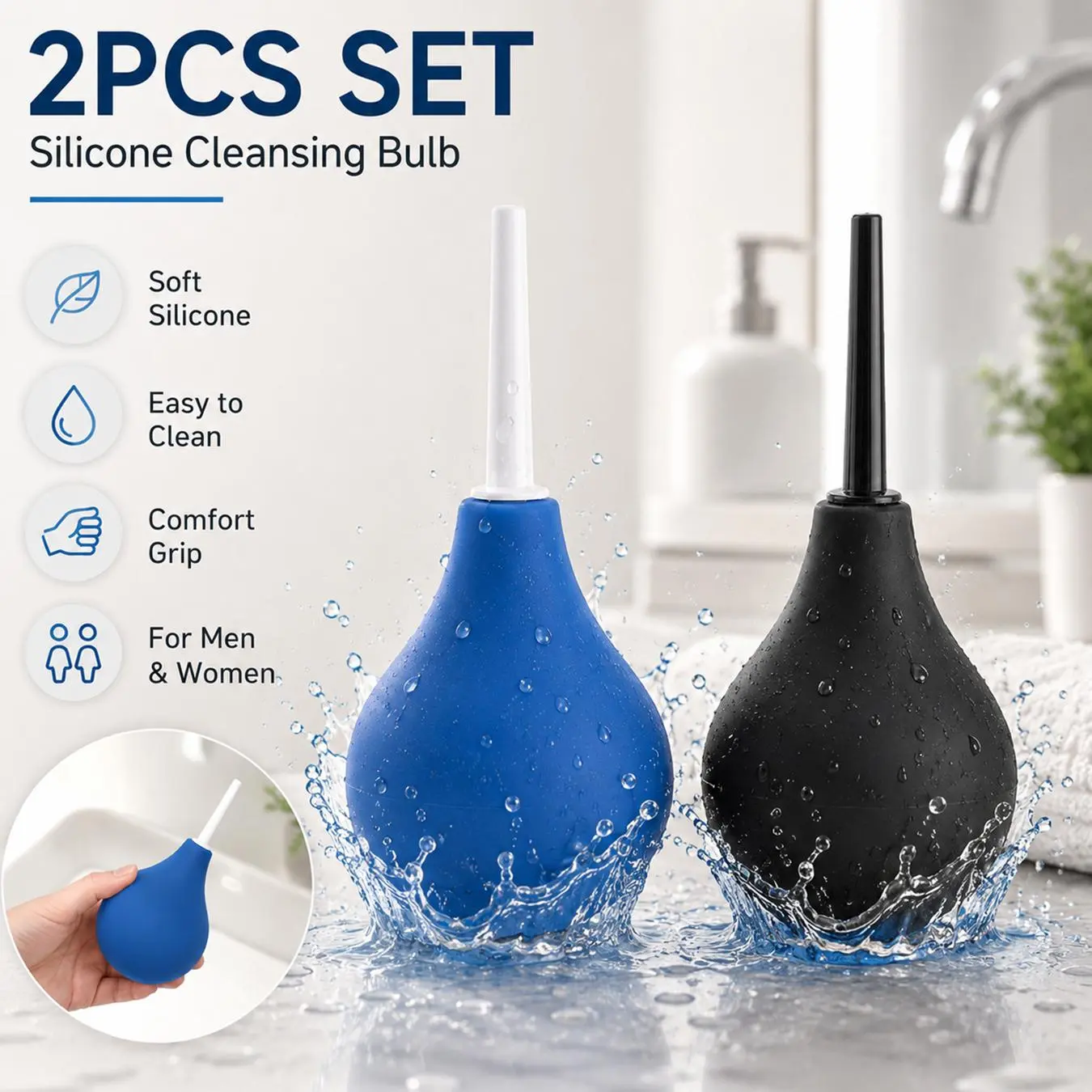 2PCS Silicone Ball Flush Cleaner with Nozzle Douche Cleaner for Women & Man, Bulb Clean, Press-Type Enema, Soft Silicone Material, 360° Deep Cleansing Feminine Care Kit, Feminine Hygiene Products, Personal Care Product for Home & Travel