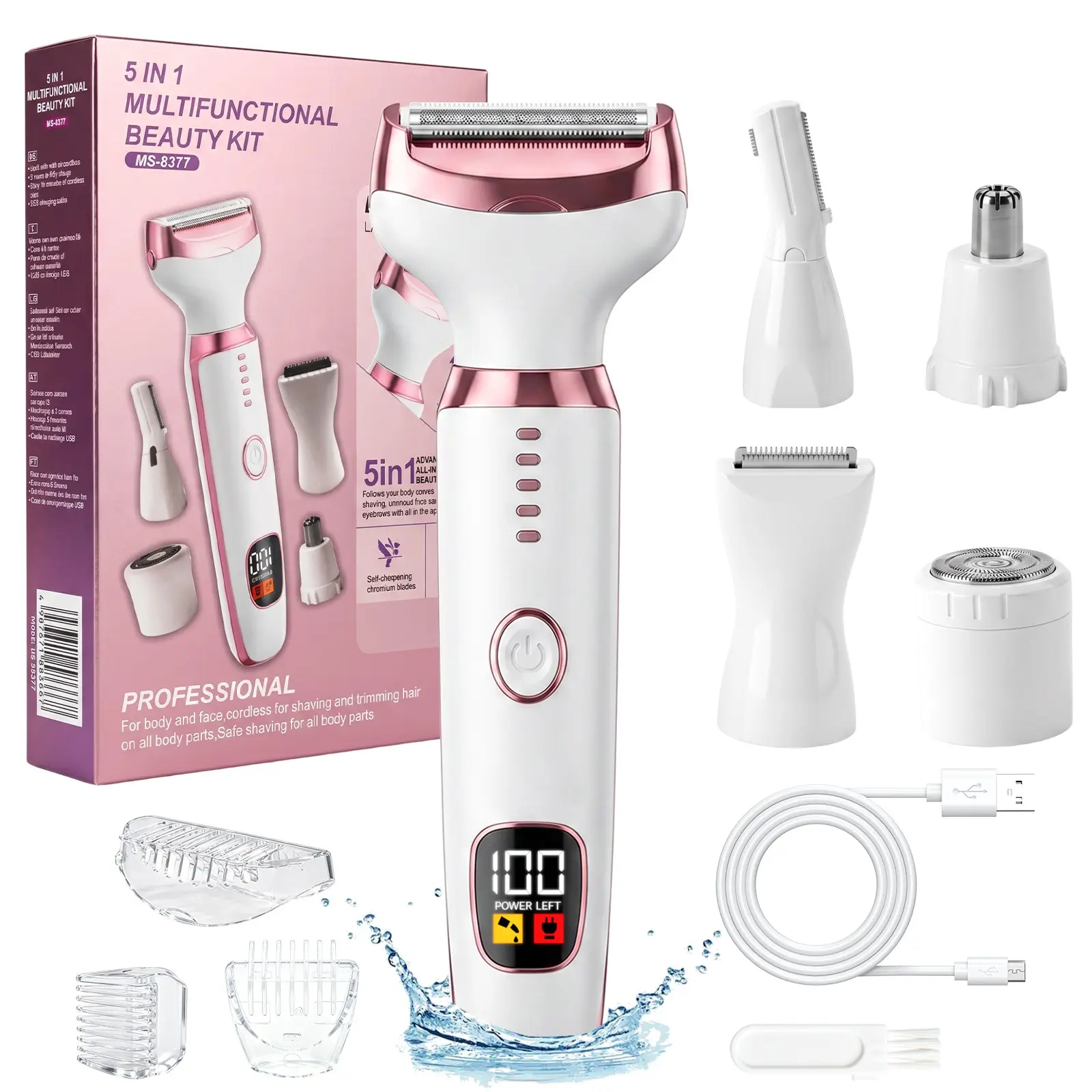 5-in-1 Electric Lady Shaver, Full Body Hair Removal Epilator for Trimming Nose Hair, Trimming Armpit Hair, Trimming Eyebrow Hair, Trimming Sweat Hair, Trimming Face, Body Hair, and Pubic Hair. A Gift for Women, Mother's Day Gift.
