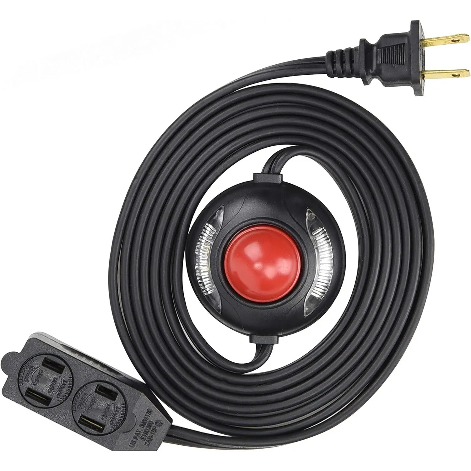 3 Outlet Extension Cord with Hand/Foot  and Light  with Safety Twist-Lock, 16/2, Black, UL Listed