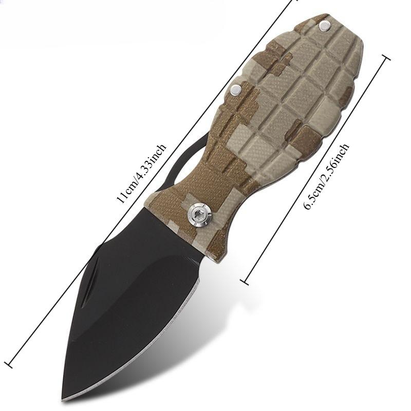 Creative Hand Grenade Shaped Knife, Outdoor Folding High Hardness Stainless Steel Camping Non-Slip Portable Fruit Knife Survival Gift