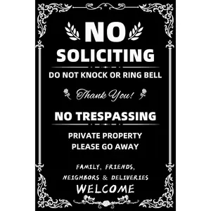 No Soliciting Sign| Do Not Knock Do Not Ring Bell| No Trespassing Private Property Metal Warning Sign for Front Door, Porch & Yard 8*12 inch