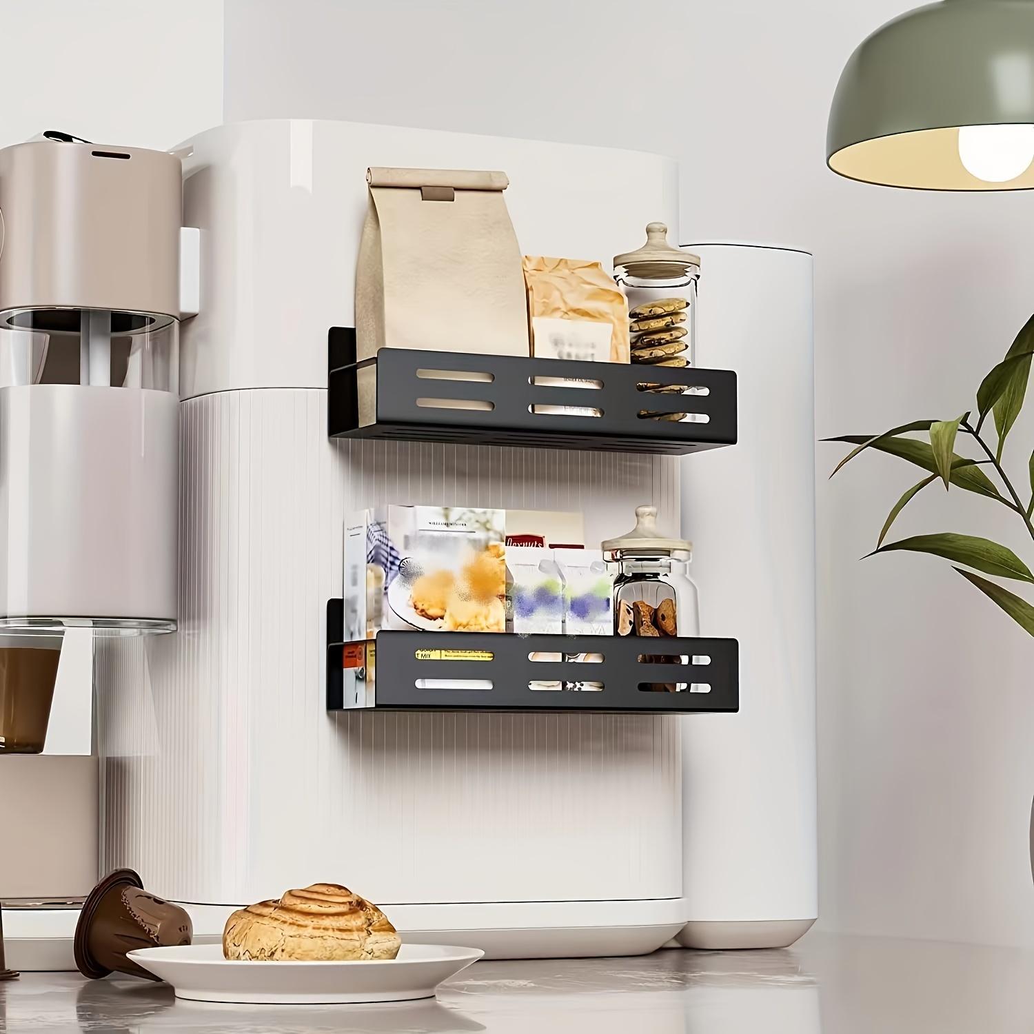 Magnetic Seasoning Rack, 2 Counts/set Wall Mounted Metal Storage Rack, Space Saving Spice Rack, Home Organizer for Kitchen Fridge & Microwave