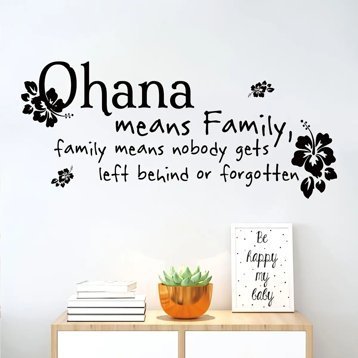 Hawaiian Style Wall Sticker, Simple Letter Design, Ohana Family Concept, Home Unity Slogan, Warm Home Decor, Living Room Sofa Background