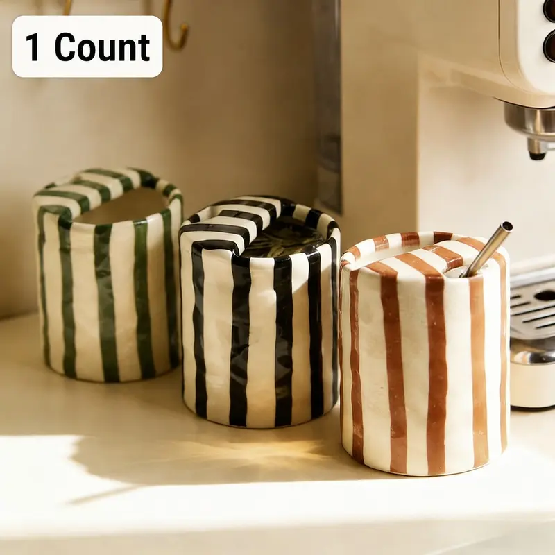 European Vintage Striped Hand-Painted Glazed Ceramic Mug, Heat-Resistant Non-Slip, Dishwasher and Microwave Safe, For Hot or Cold Drinks, Holiday Gift for Friend & Family, Stylish Drinkware, Kitchenware Drinkware, Kitchen Drinkware Cups