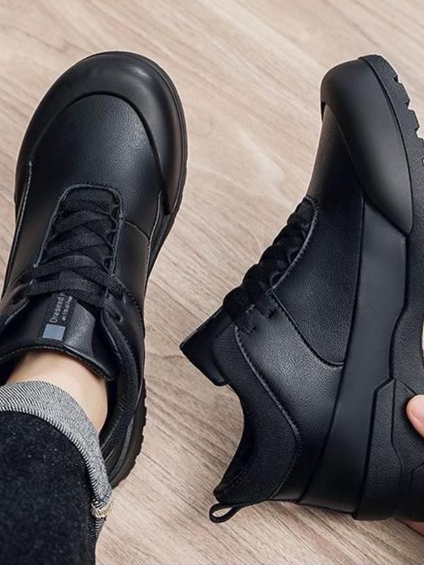 Men's Winter Fleece Lined Leather Shoes, Thick Sole Work Kitchen Boots, Waterproof Non-Slip Chef Shoes, Boots