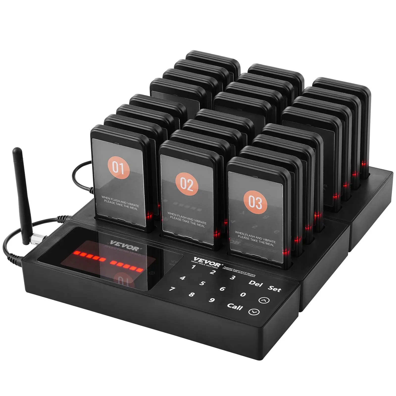 【Summerfinds】VEVOR Wireless Pager System, Rectangular Wireless Queue Calling Device, 400m Long-Range, 24 Handsets with LCD Screen, Lithium Poly Battery, Multiple Alerts (Beep, Vibration, Flashing) for Food Truck, Church, Meters