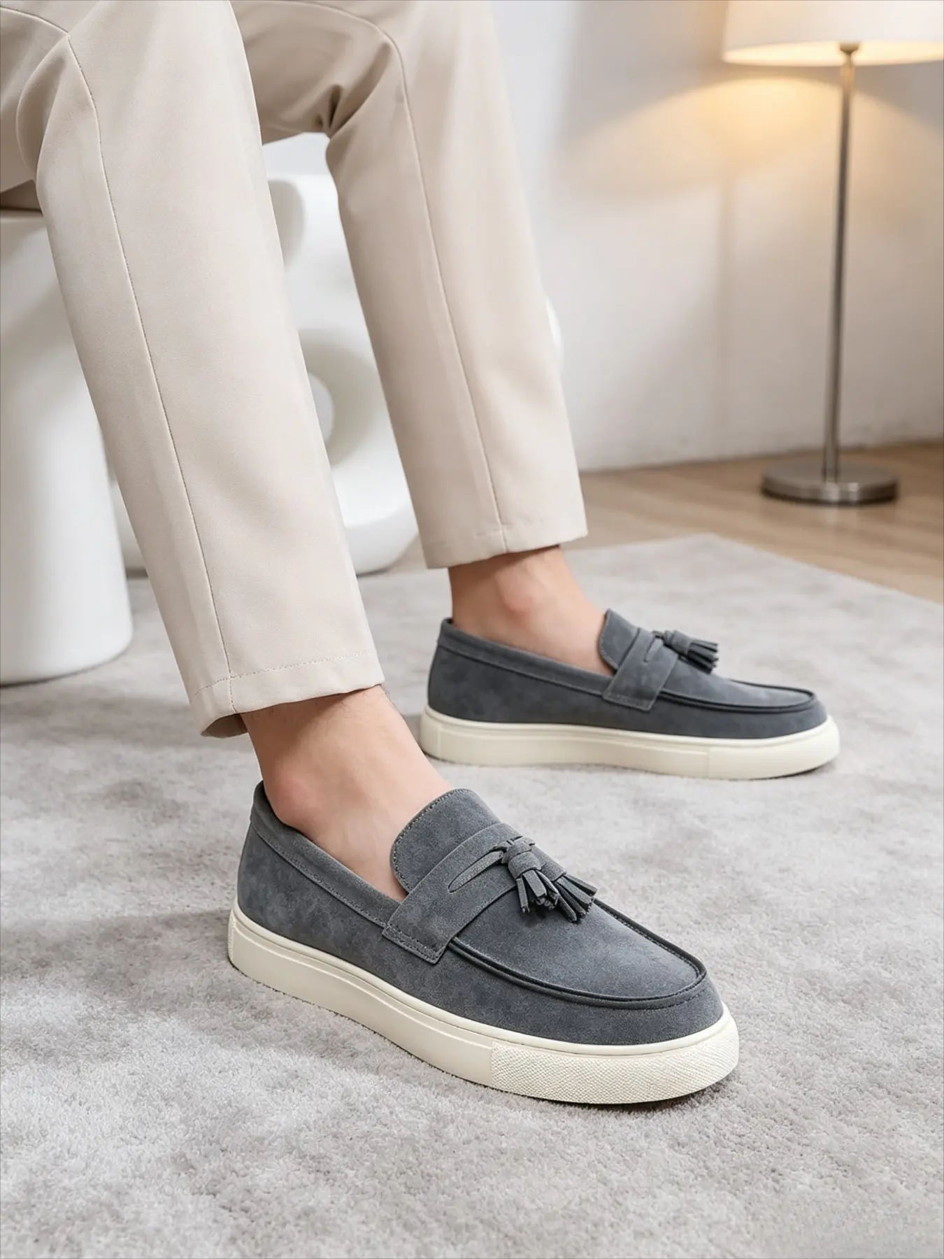 A versatile must-have for spring and summer, these black suede tassel flat loafers can exude a sense of relaxation even during daily commutes, with the suede texture paired with white edges for a super refreshing look, Home Office Shoes