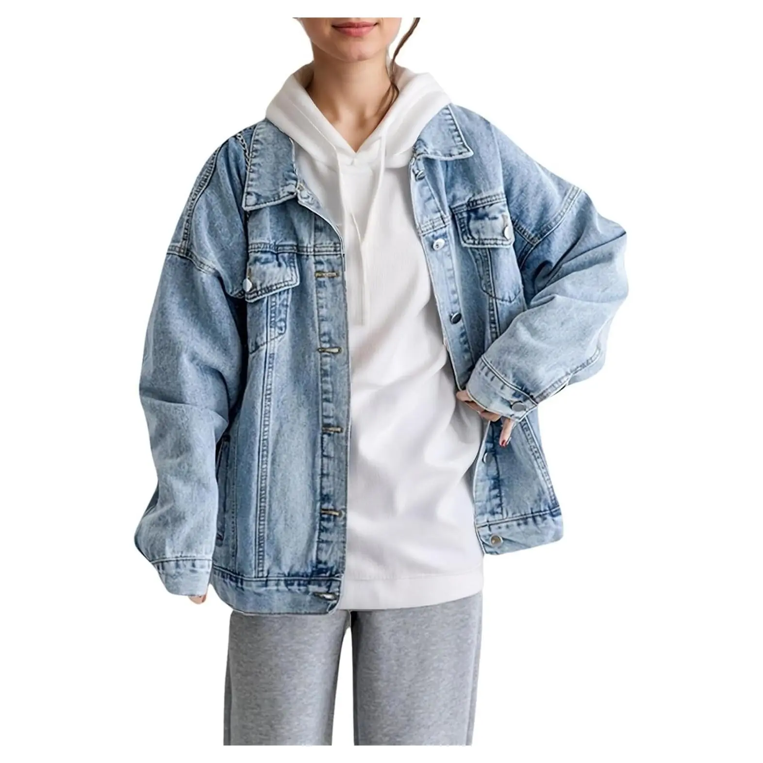 Women's Oversized Boyfriend Denim Jean Jacket Trendy Loose Shacket Spring Trucker CoatGift