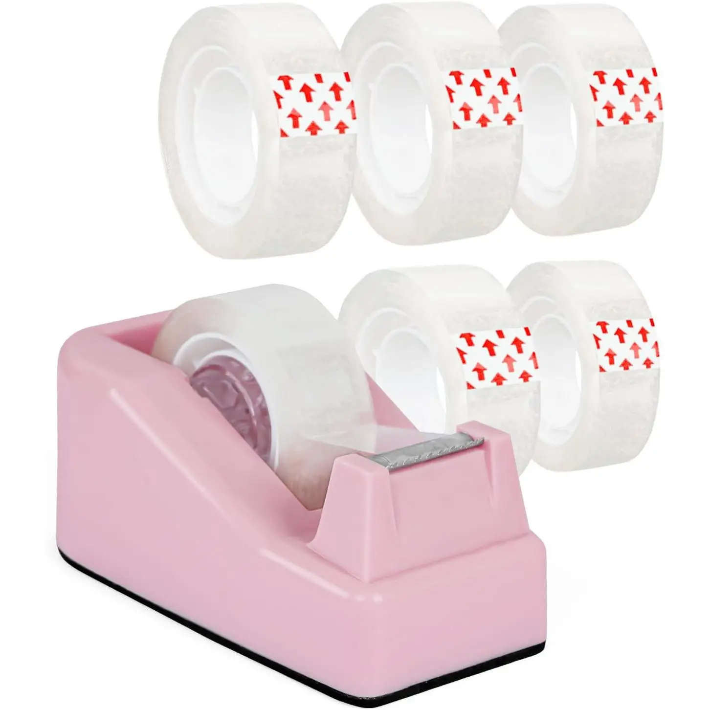 Desktop Tape Dispenser ,Weighted Nonskid Base,Includes 6 Rolls of Tape | [ Transparent Tape (0.71 Inch x 1000 inches Each) ]