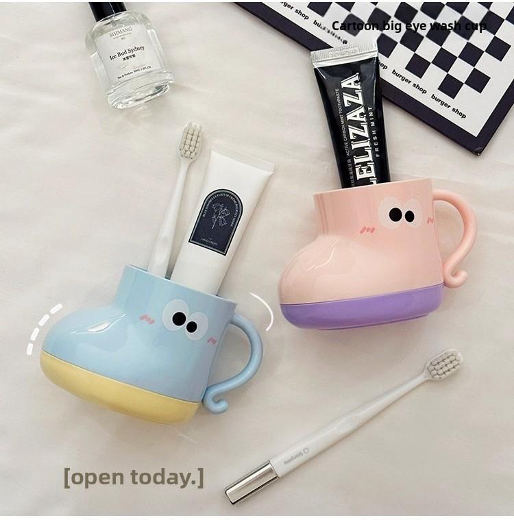 Food-Grade Plastic Cute Cartoon Tumbler Set with Durable Compact Storage Rack, Bathroom Organizer and Decor, Ideal for Couples, Home Use