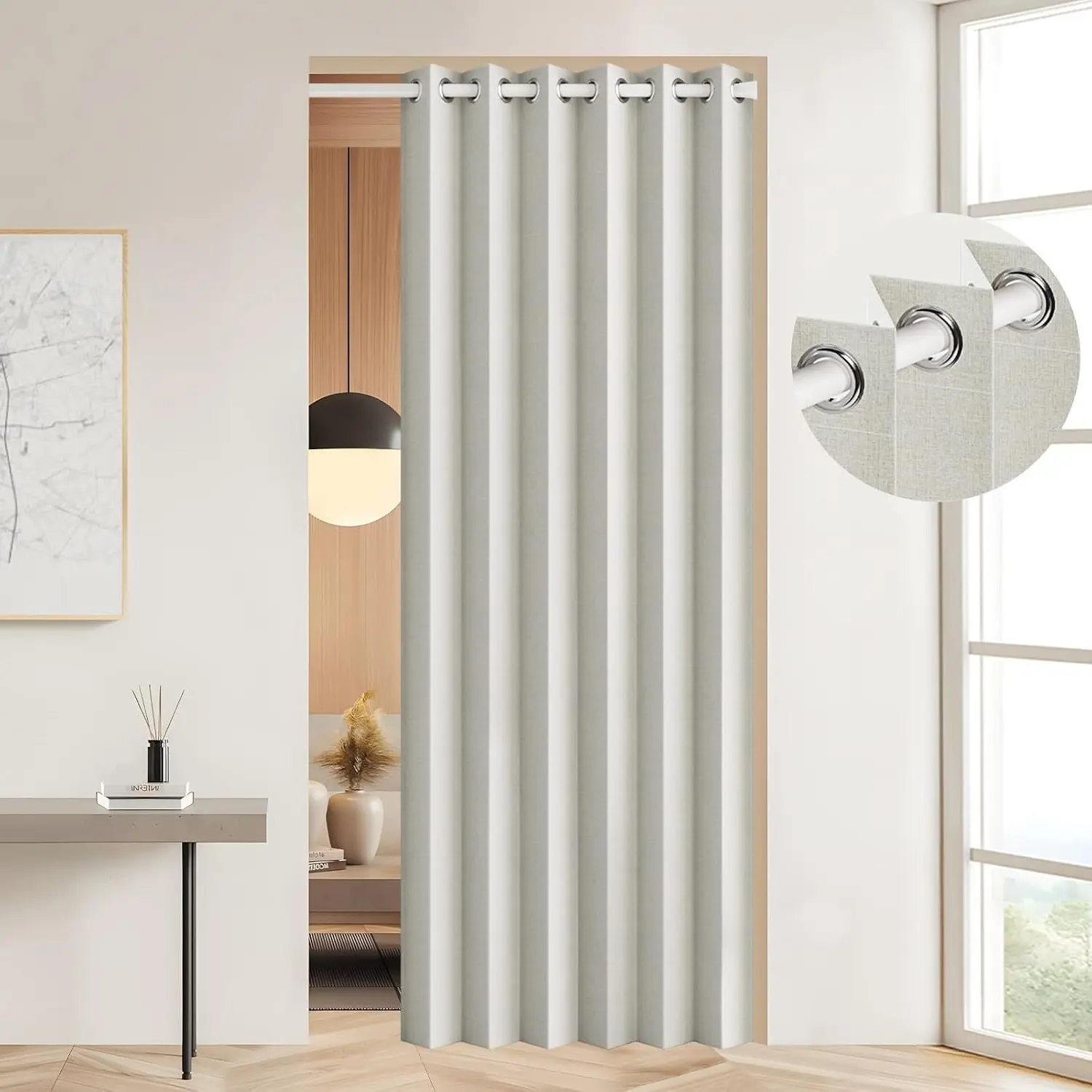 100% Blackout Magnetic Folding Door Curtain for Doorway, Pleated Room Divider Drapes, Accordion Style Closet Curtain for Open Closet, 1 Panel, W45 x L80, NaturalGift