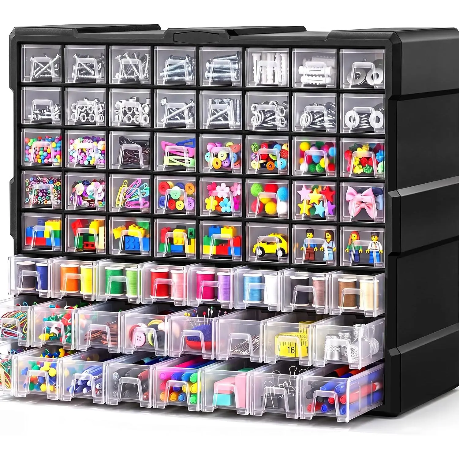 64-Drawer Organizer for Garage Building Bricks Storage,𝐓𝐡𝐢𝐜𝐤𝐞𝐫 Drawer Storage Cabinet with Dividers and Labels for Hardware,Screws,Nuts , Garage Tools,Charms,Beads,Craft,Scrapbook