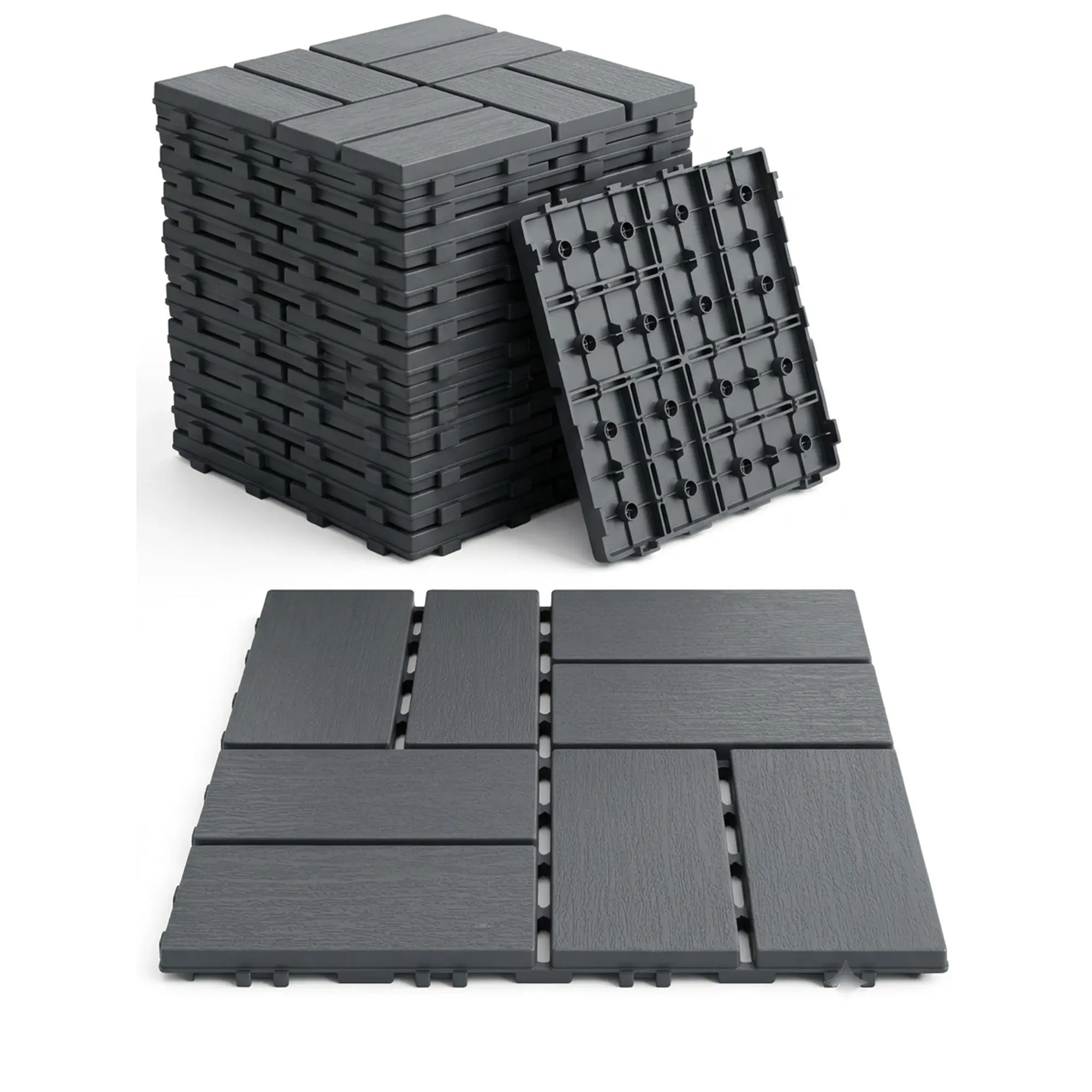 ARCH Plastic Interlocking Deck Tiles 44 Pack 12x12 Inch Waterproof Non-Slip Outdoor Patio Flooring, All Weather Drainable Snap Together Decking Tiles for Poolside Porch Garden Backyard Shed Floor, Antique Dark Grey, Antique Dark Grey Color Options