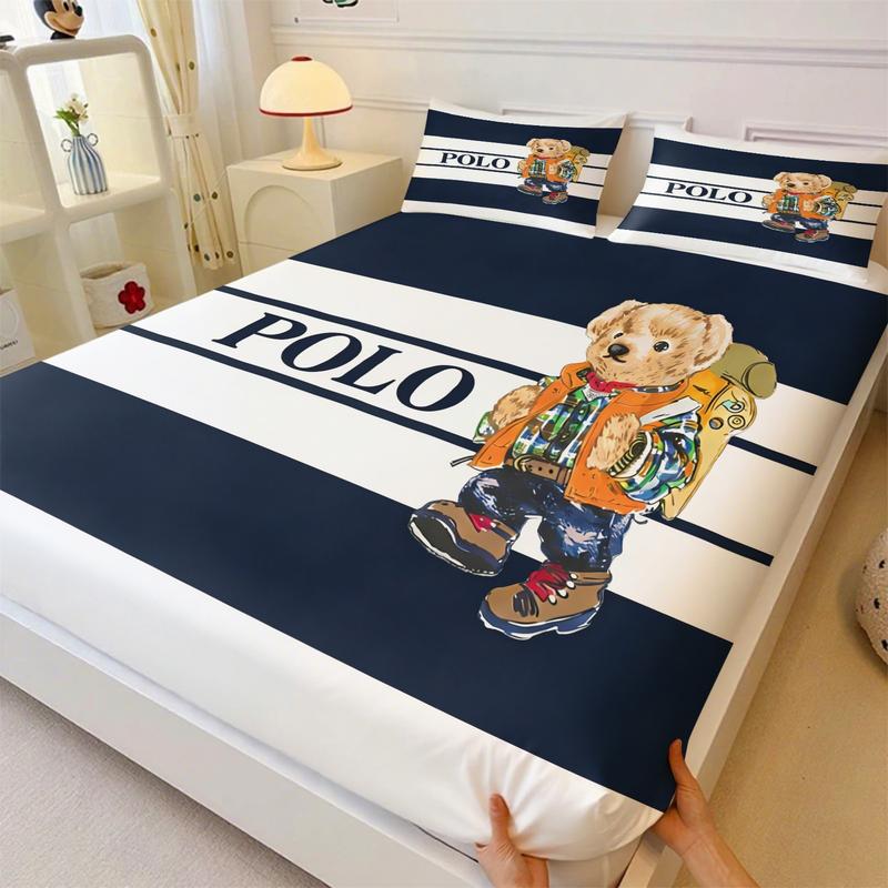 Teddy bear printed pattern bed sheet, comfortable printed pattern, including 1 bed sheet and 2 pillowcases, comfortable bedding, anti slip dust cover suitable for bedrooms and guest rooms, suitable for adult gifts