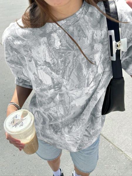 Women's Camo Print Round Neck Tee, Casual Short Sleeve Crew Neck T-Shirt for Summer, Fashion Women's Top for Daily Wear