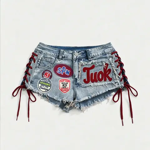 Women's Fitted Denim Shorts, Button, Summer Fashion Embroidery Casual Wear, Trendy Button Front Shorts for Women, Breathable and Comfortable Daily Wear, Casual Slim Shorts, Embroidered Jeans Shorts