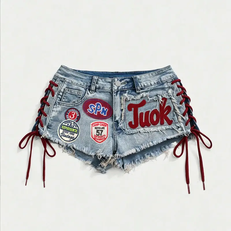 Women's Fitted Denim Shorts, Button, Summer Fashion Embroidery Casual Wear, Trendy Button Front Shorts for Women, Breathable and Comfortable Daily Wear, Casual Slim Shorts, Embroidered Jeans Shorts