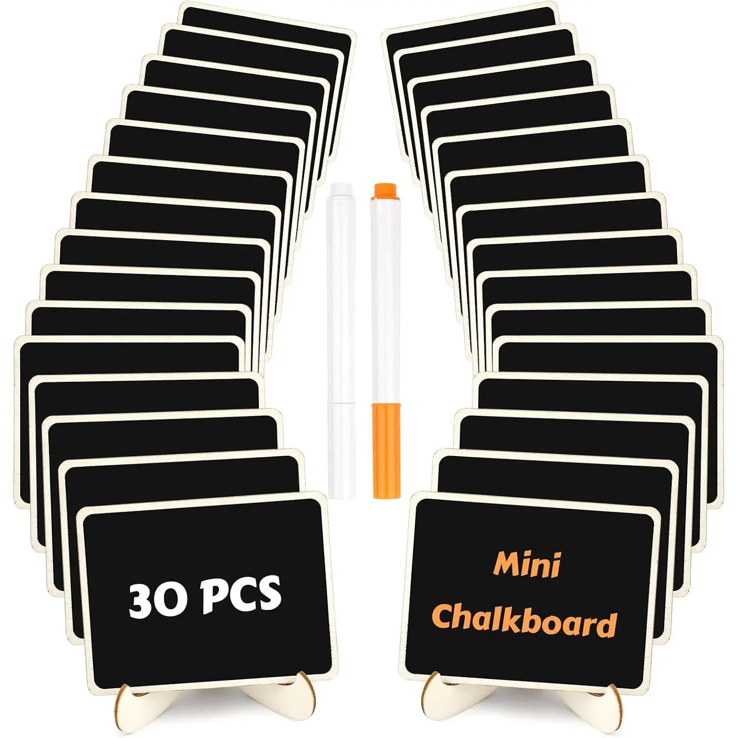 30 Pack Mini Chalkboard Signs,  Labels for Party Buffet, Small Wooden Chalk Board Signs with Easel Stand & Markers, Wedding Place Cards for Table Setting or Numbers, Event Decor (Rectangular)