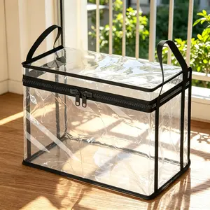 Large-capacity transparent thickened PVC storage box, clear storage bin, plush toy storage bag, book storage box, dustproof with handle, sturdy and durable, suitable for home, living room, camping, travel, attic, moving and garage storage.