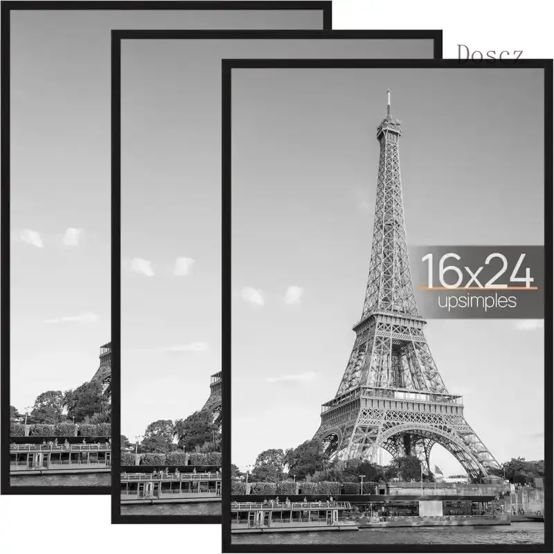 16x24 Picture Frames (3 Pack) - Scratch-Proof Wall-Mountable Poster Frames with Slide-In Strips, Horizontal-Vertical Display for Office Photo Gallery