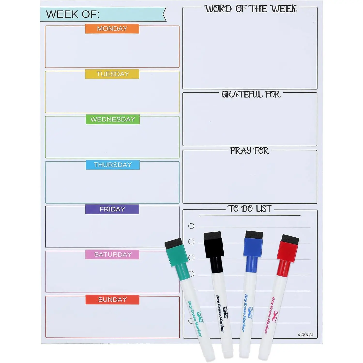 -  Weekly Dry Erase Planner for Fridge, 12x15 Inches | Dry Erase Whiteboard Fridge Calendar with 4 Markers & Large Writing Space for Schedules, Chores