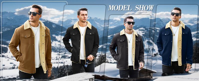 Zaitun Men's Sherpa Trucker Jacket Fleece Lined Warm Cargo Winter Coats Multi Pockets Beige Casual Longsleeves