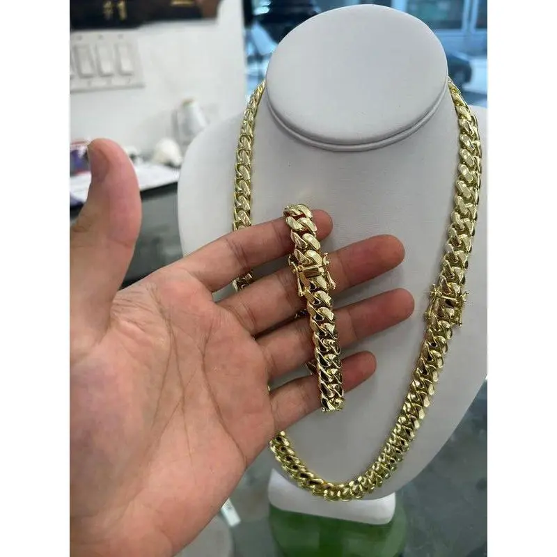 Unisex 14 Vacuum-Gold Plated Hip Hop Jewelry Set - Miami Cuban, Monaco, Mexico & Micro Promise Link Chain Necklace & Bracelet, Daily Wear Accessory, Ideal Gift for Partners on Valentine’s Day & Birthdays