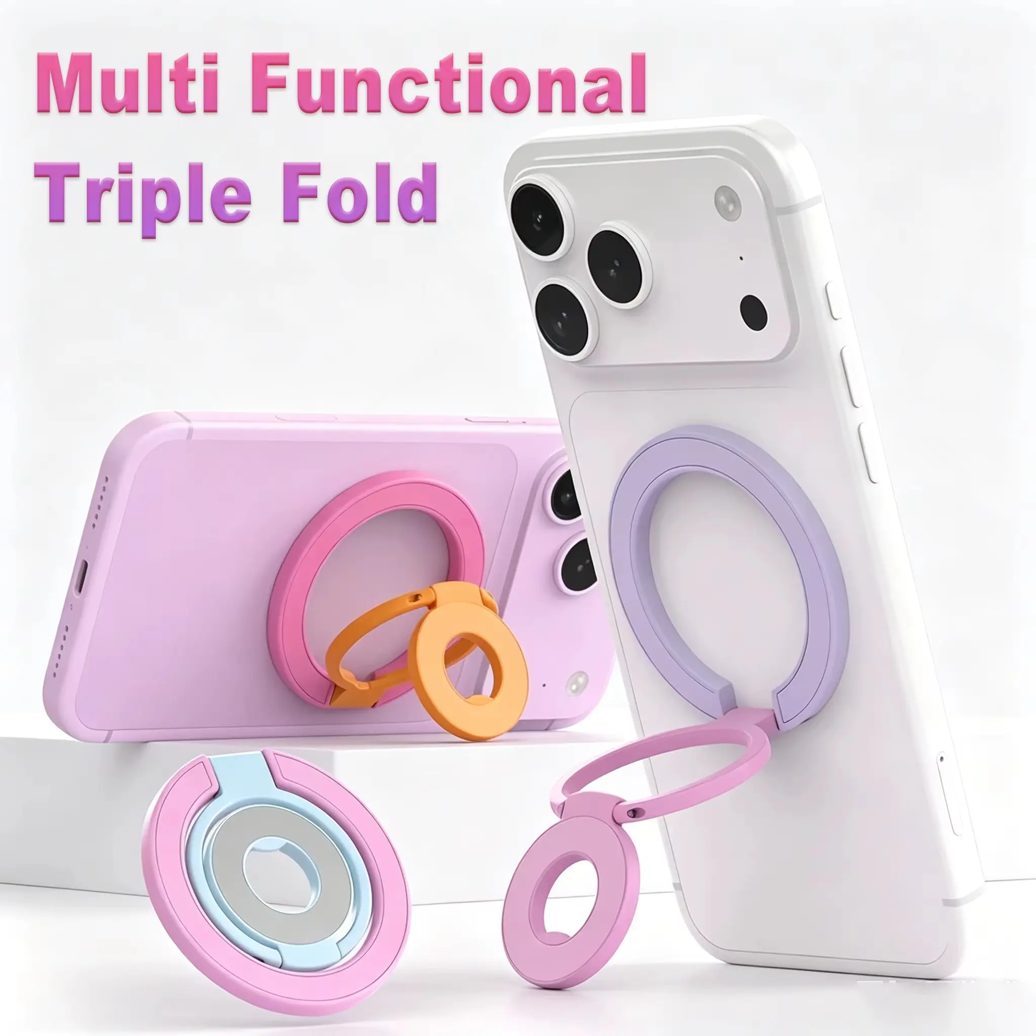 Magnetic Phone Ring Holder for MagSafe, Foldable Phone Grip Stand with Strong Dual Magnet, 360° Rotating Kickstand, Colorful Gradient Design for iPhone Samsung Android