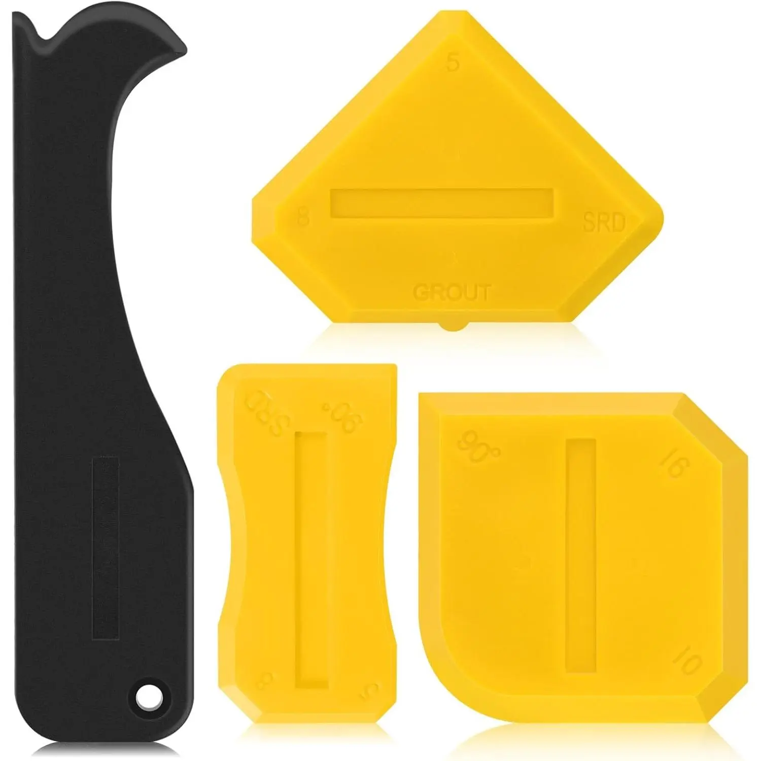 4 Pieces Silicone Caulking Tool Set Sealant Finishing Grout Scraper Caulking Removal Tool for Kitchen Bathroom Floor Sink Joint Sealant Sealing Home House Renovation, Reuse and Replace(Yellow)