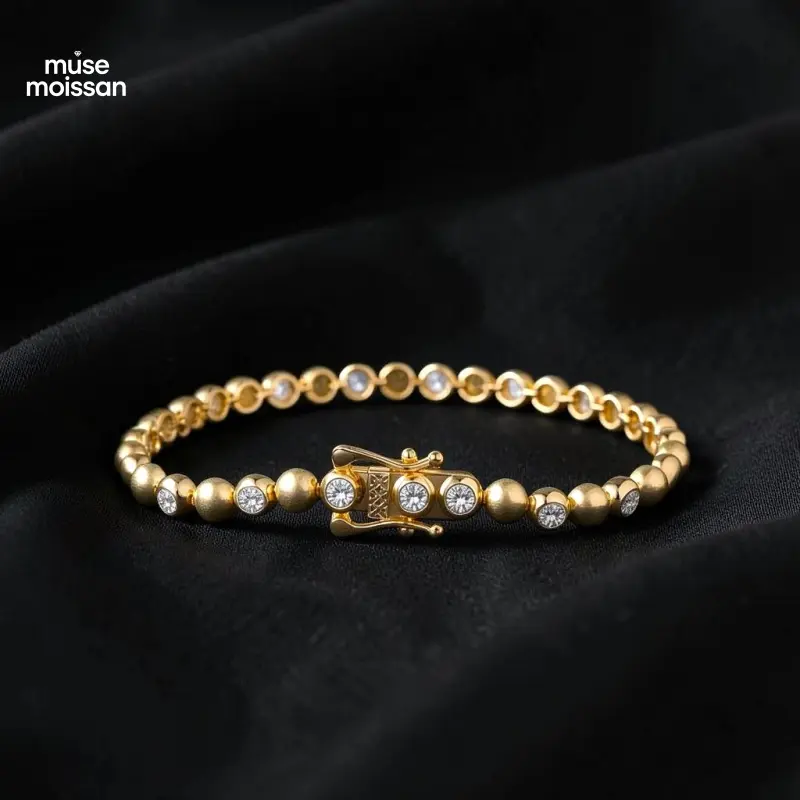 MUSE Dainty Look Bubble Shape Moissanite Bracelet-Bangle, S925 Sterling Silver, Available in Gold & Silver Finishes