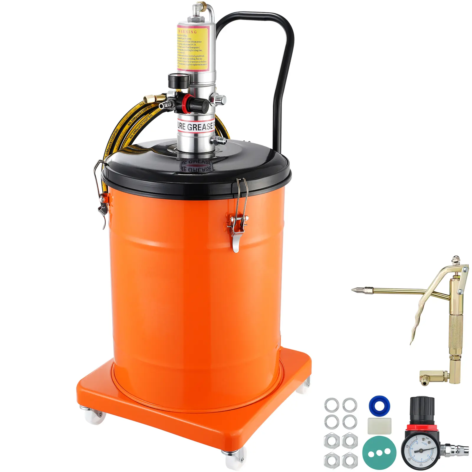 Grease Pump, 10.5 Gallon 40L Air Operated Grease Pump with 13 ft High Pressure Hose and Grease Gun, Pneumatic Grease Bucket Pump with Wheels, Portable Lubrication Grease Pump 50:1 Pressure Ratio