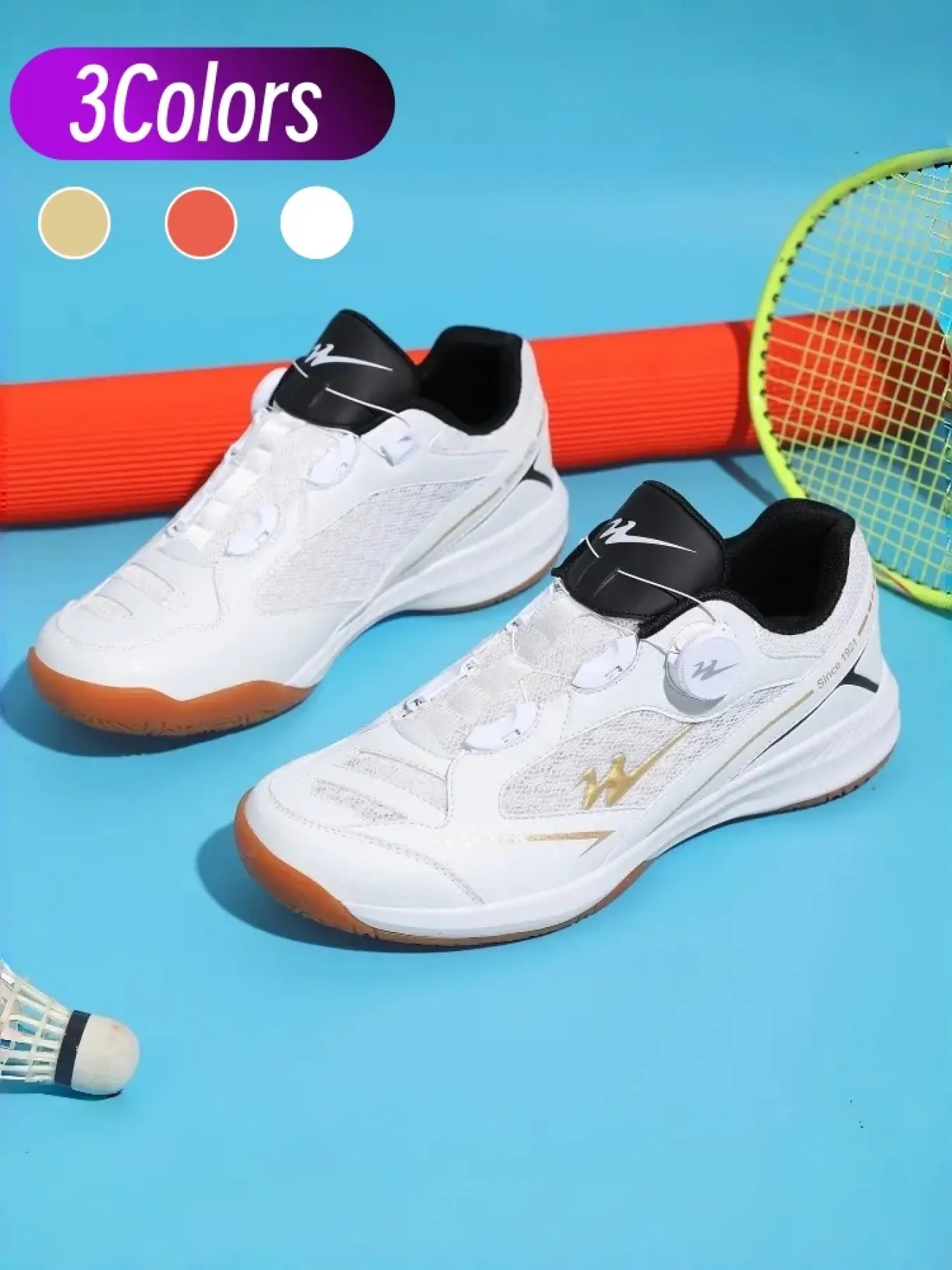 1 Pair Professional Badminton Shoes With High Elastic Midsole & Rotating Lace Buckle, Rubber Outsole, Lightweight Breathable, Anti-slip Support Sneakers For Court Training & Competition