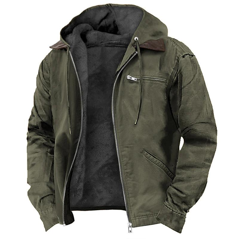 Solid Color Hooded Cotton Jacket Casual Men's Fleece Zipper Pocket Jacket Coat bow clothes