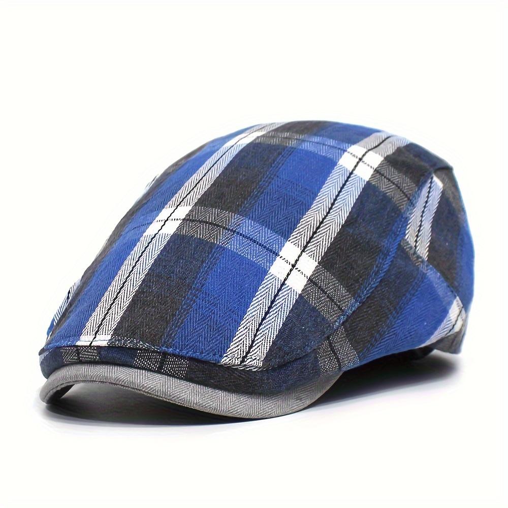 Vintage Plaid Beret Hat for Women & Men - Lightweight Summer British Style Casual Cap, Hand Washable, Orange Check Pattern, Beret Ca