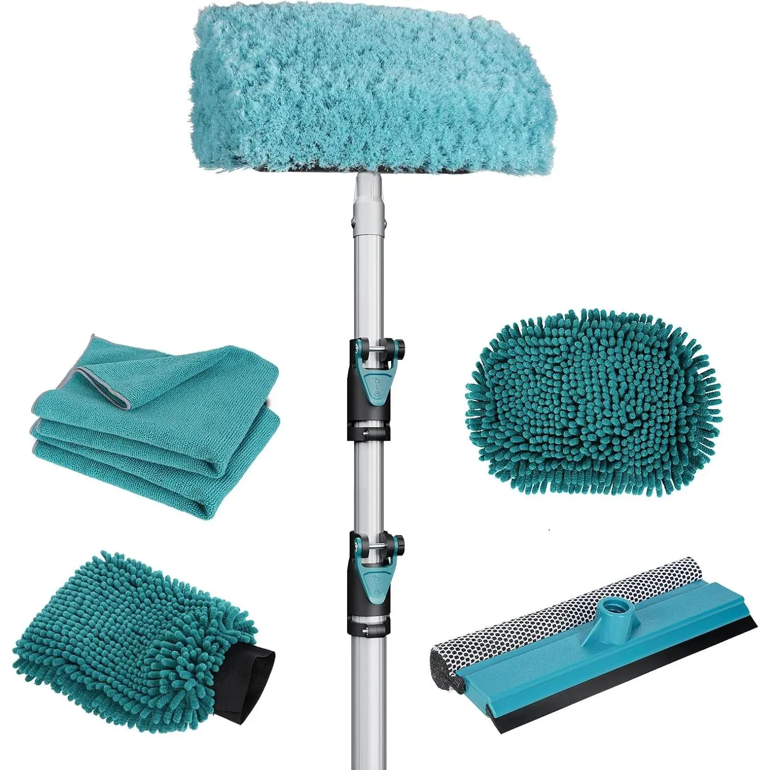 12FT  Wash Brush with Long Handle,  Cleaning Kit with Soft Wash Brush, Tire Brush, Window , Microfiber Cleaning , Mitt, for House Siding, Auto , , SUV, RV, Floors