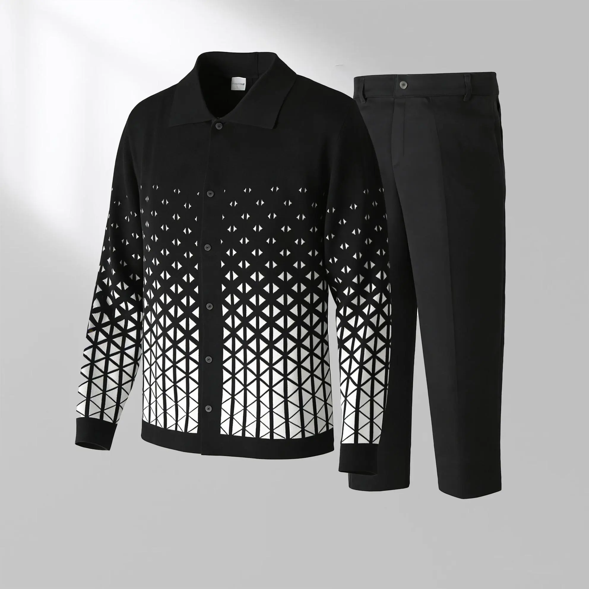 Black Criss Cross Pattern Walking Suit Long Sleeve Set