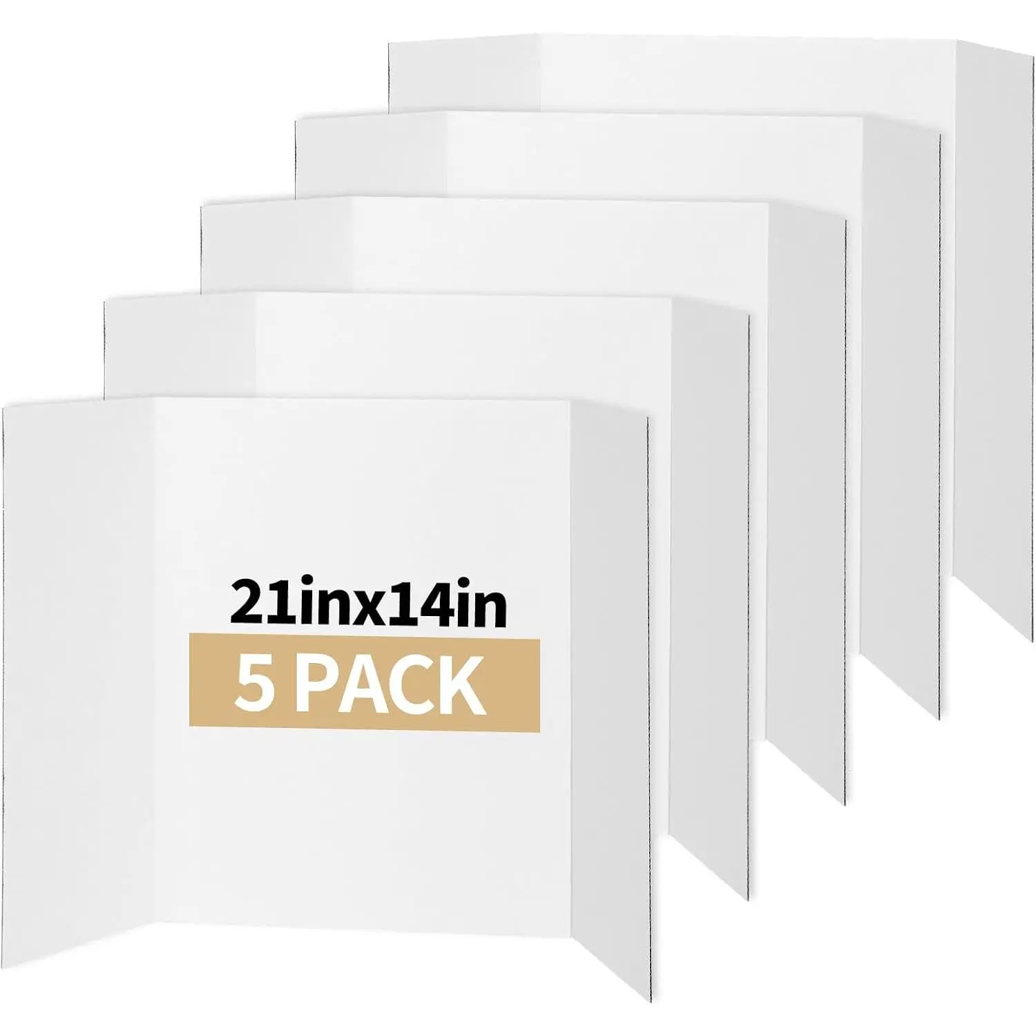 Trifold Poster Board – 5 Pack, 21 x 14 White Corrugated Presentation Display Boards for Science Fairs, School Projects, Exhibitions, and Office Presentations
