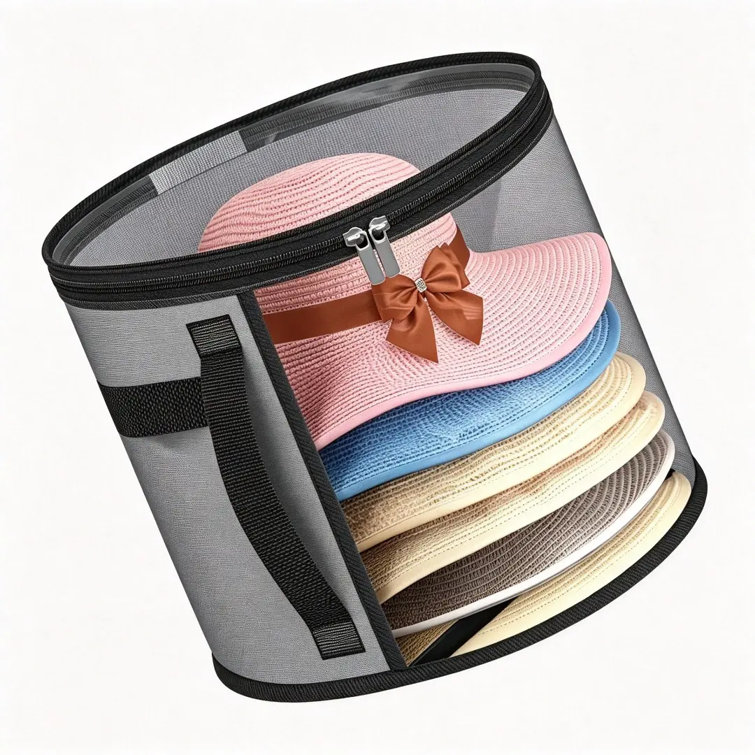 Simple Transparent Fashion Hat Storage Bucket, Stackable Round Brim Hat Organizer, Visible Clothing Storage Basket, Beach Hat Bag